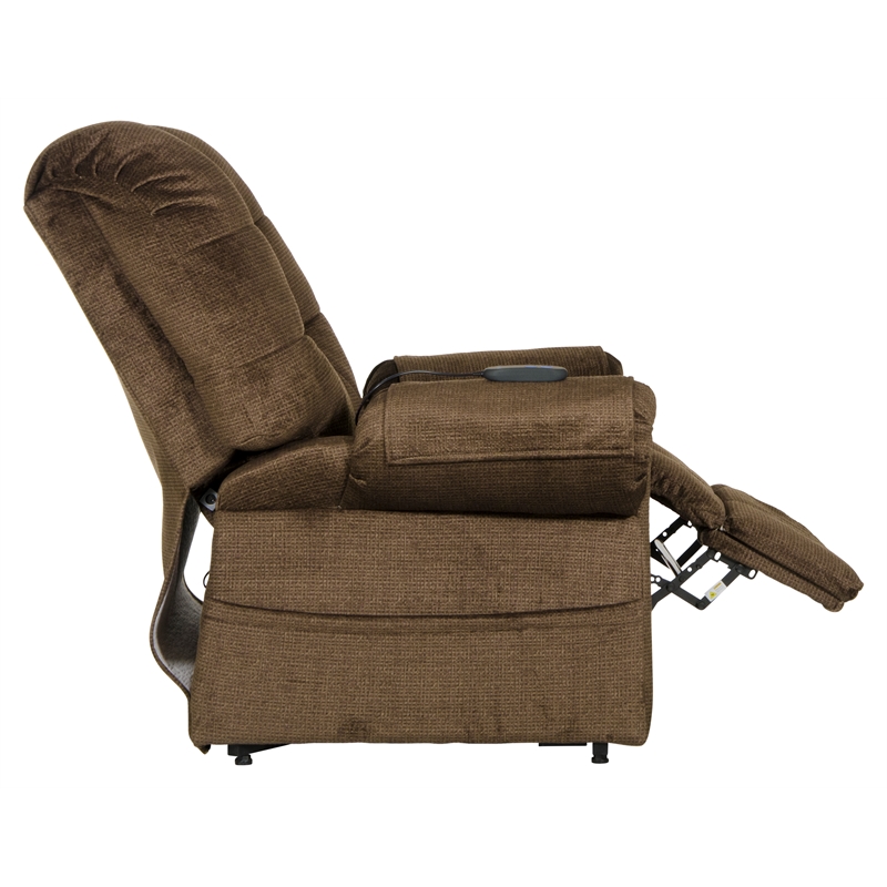 Bowery Hill Power Lift Assist Lay Flat Recliner in Brown Polyester Fabric