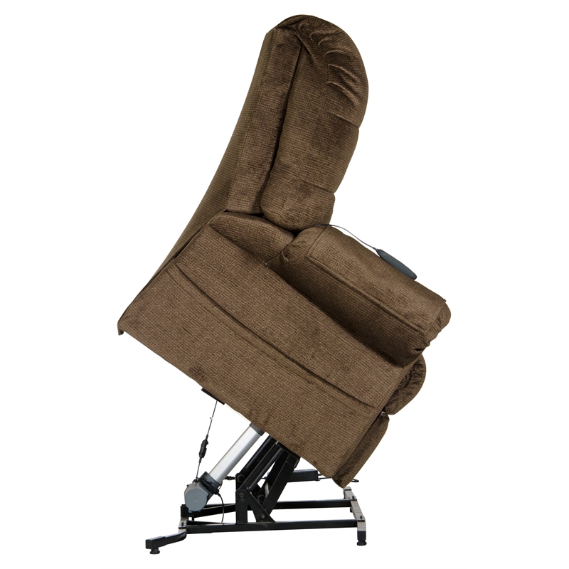 Bowery Hill Power Lift Assist Lay Flat Recliner in Brown Polyester Fabric