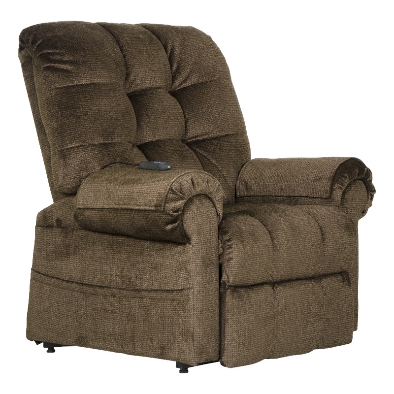 Bowery Hill Power Lift Assist Lay Flat Recliner in Brown Polyester Fabric
