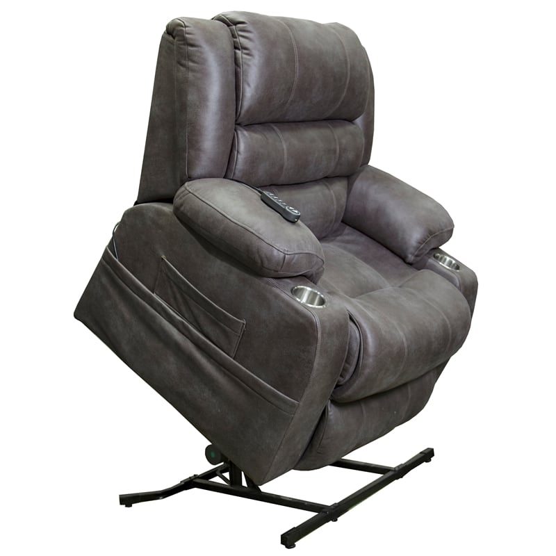 Bowery Hill Power Lift Recliner with Heat & Massage in Gray Polyester Fabric