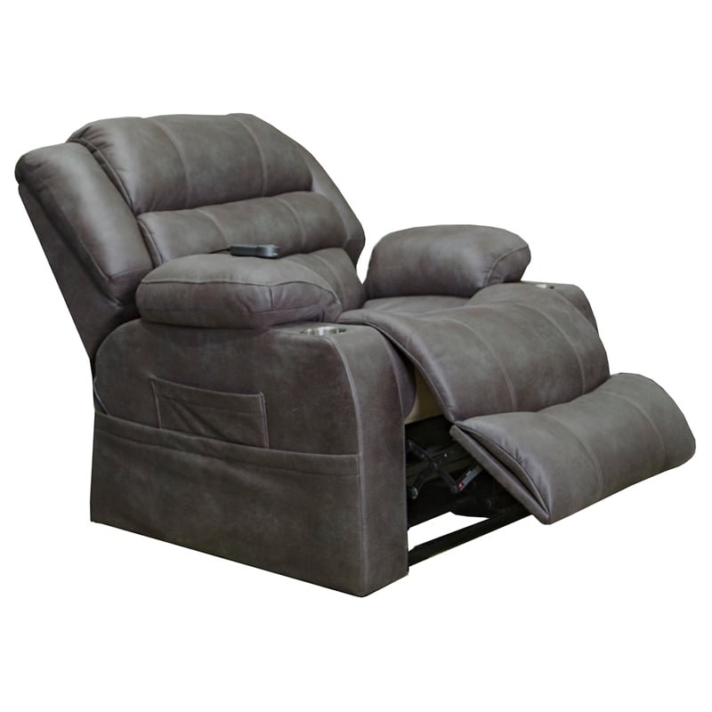 Bowery Hill Power Lift Recliner with Heat & Massage in Gray Polyester Fabric