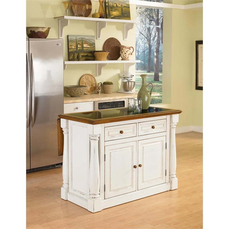 Bowery Hill Farmhouse Wood Kitchen Island in Antique White Finish