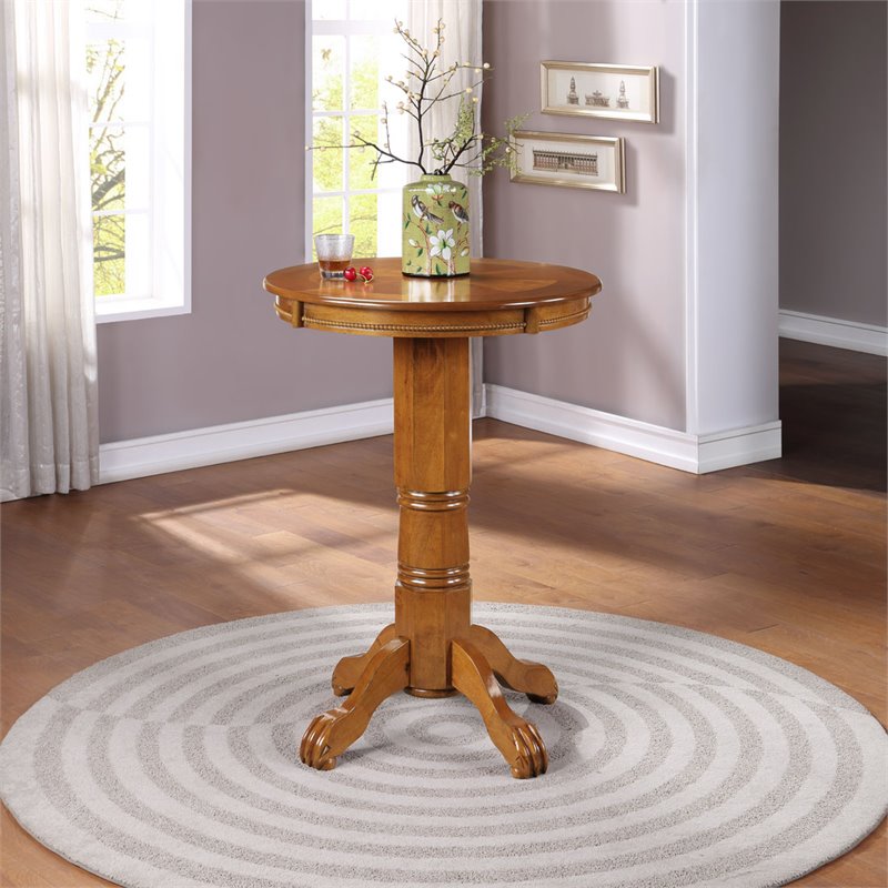 Bowery Hill Traditional Durable Wood Pub Table in Oak Finish
