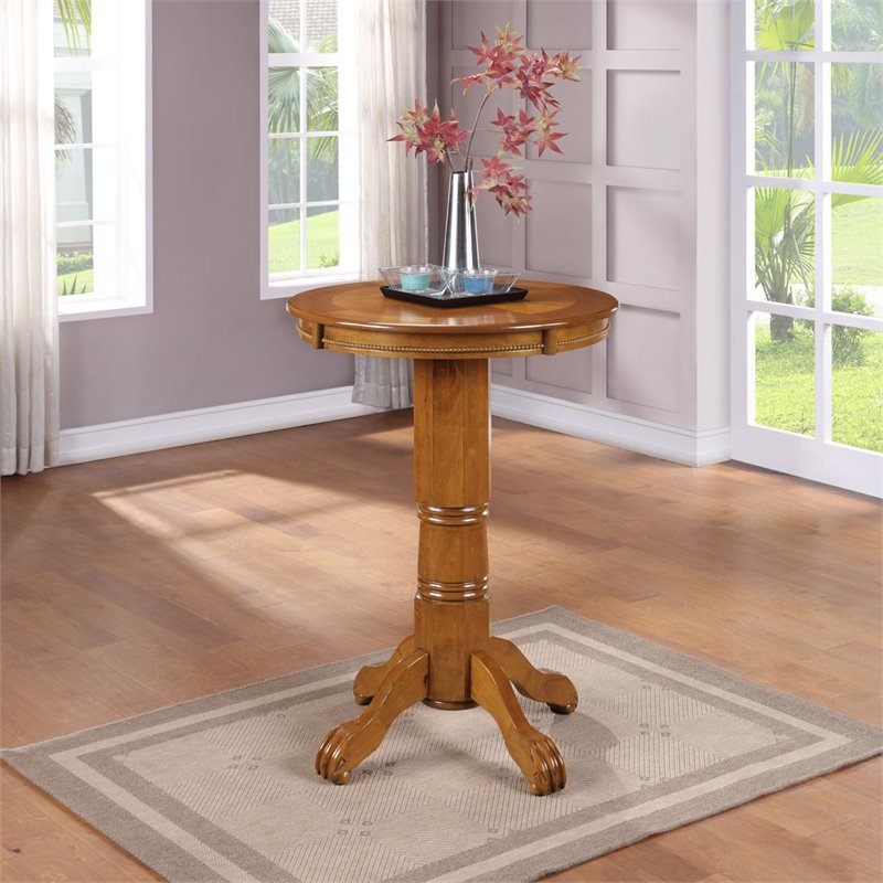 Bowery Hill Traditional Durable Wood Pub Table in Oak Finish