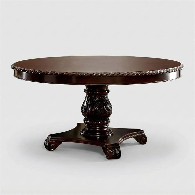 Bowery Hill Traditional Wood Pedestal Dining Table in Brown Cherry