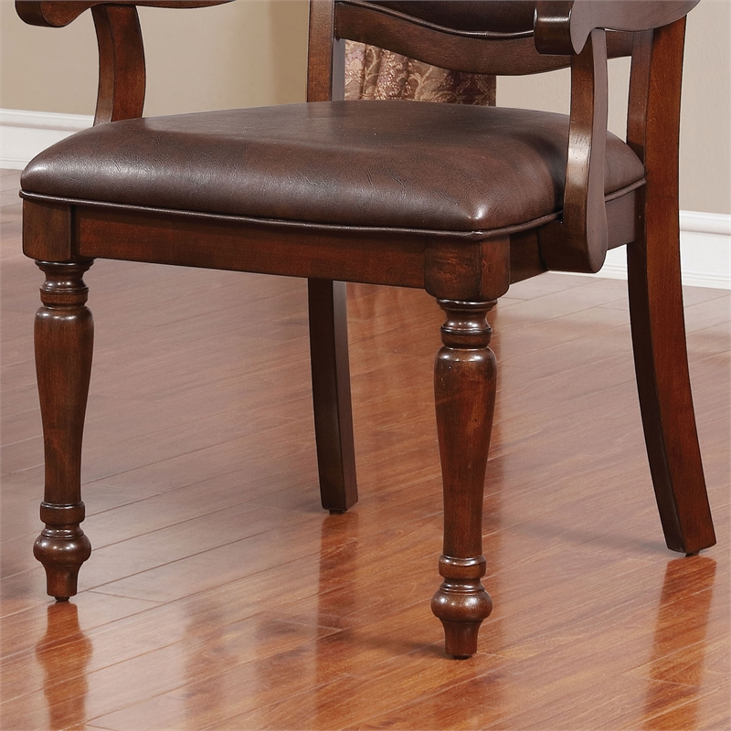 Bowery Hill Traditional Wood Dining Arm Chair in Brown Cherry (Set of 2)