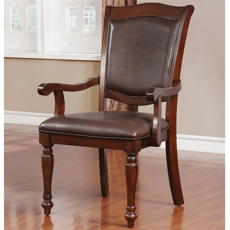 Bowery Hill Traditional Wood Dining Arm Chair in Brown Cherry (Set of 2)