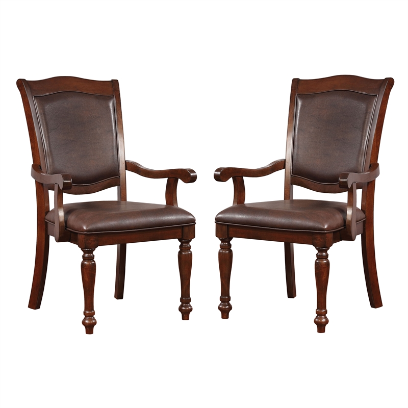 Bowery Hill Traditional Wood Dining Arm Chair in Brown Cherry (Set of 2)
