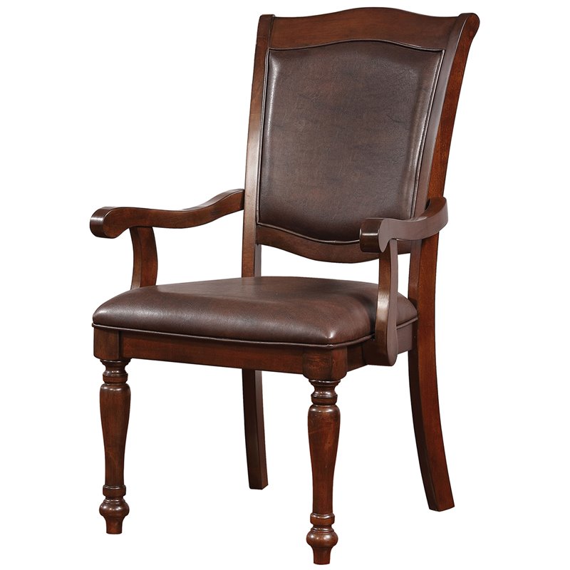 Bowery Hill Traditional Wood Dining Arm Chair in Brown Cherry (Set of 2)