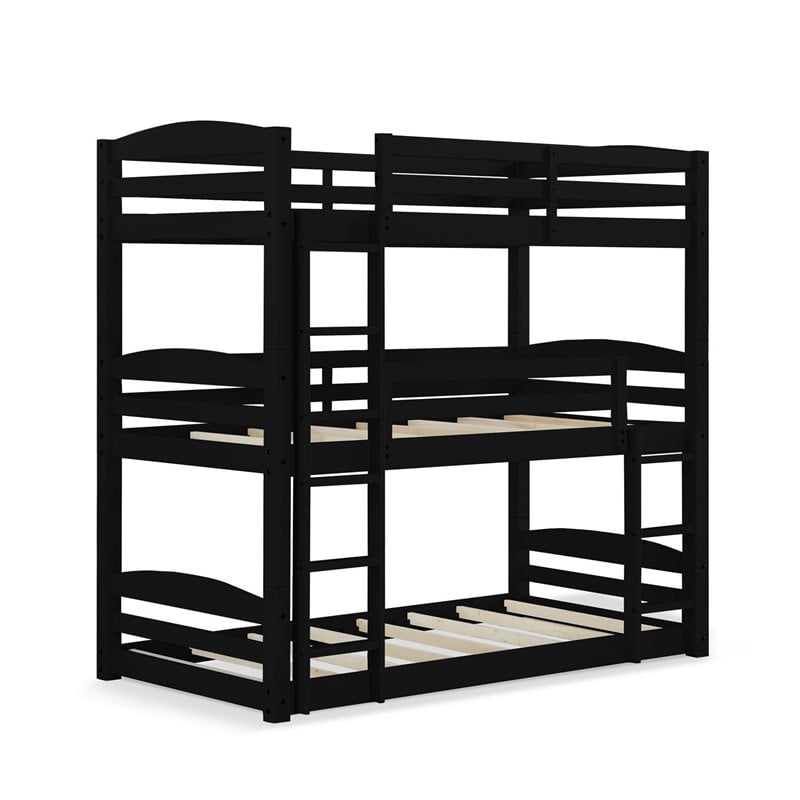 Bowery Hill Transitional Wood Triple Floor Bunk Bed in Black