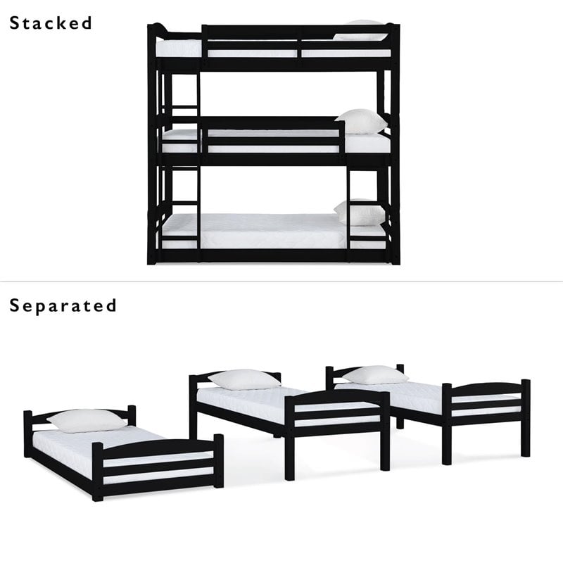 Bowery Hill Transitional Wood Triple Floor Bunk Bed in Black