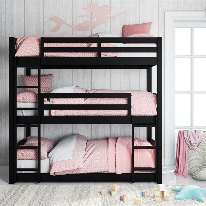 Bowery Hill Transitional Wood Triple Floor Bunk Bed in Black