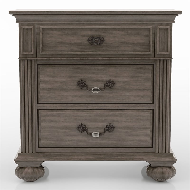 Bowery Hill Traditional Solid Wood 3-Drawer Nightstand in Gray