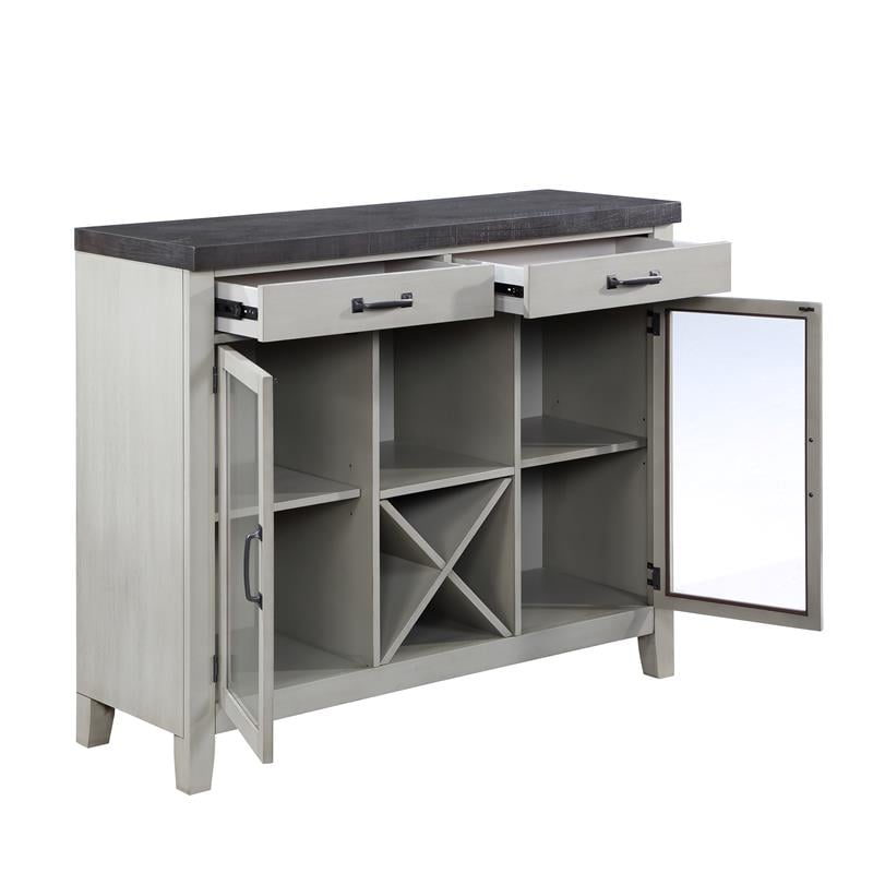 Bowery Hill Stone Gray and Charcoal Wood 7-Piece Dining Set with Server