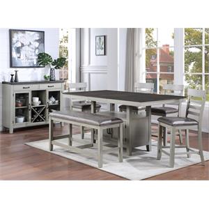 Bowery Hill Stone Gray and Charcoal Wood 7-Piece Dining Set with Server