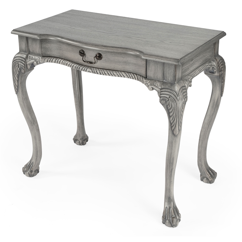 Bowery Hill Traditional Solid Wood Writing Desk in Gray Finish