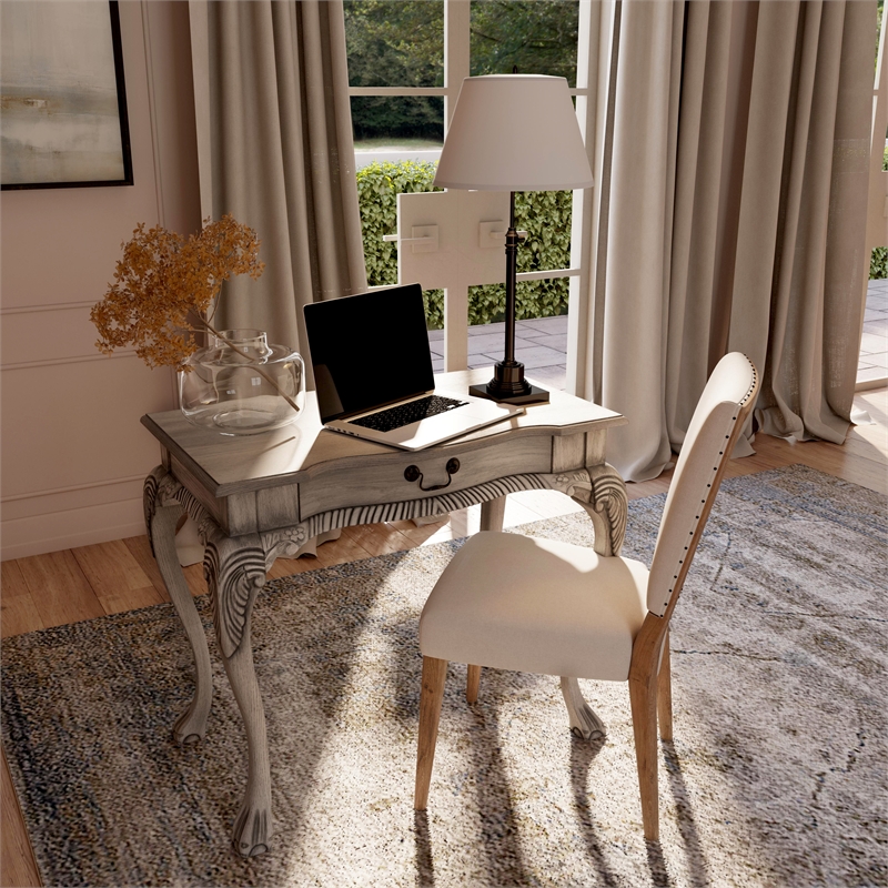 Bowery Hill Traditional Solid Wood Writing Desk in Gray Finish