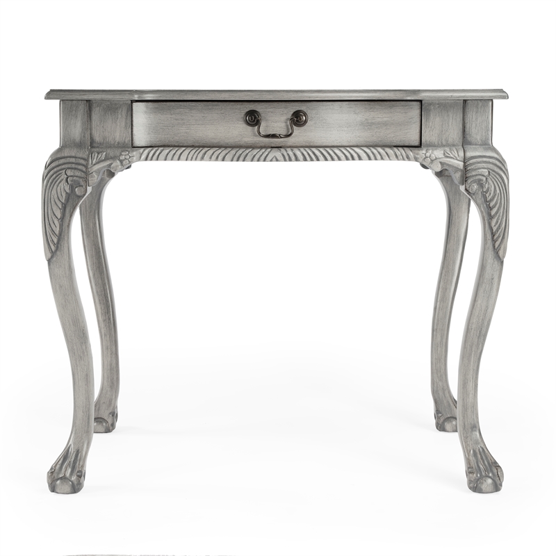 Bowery Hill Traditional Solid Wood Writing Desk in Gray Finish