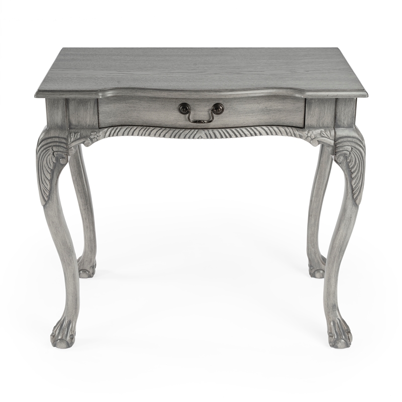 Bowery Hill Traditional Solid Wood Writing Desk in Gray Finish