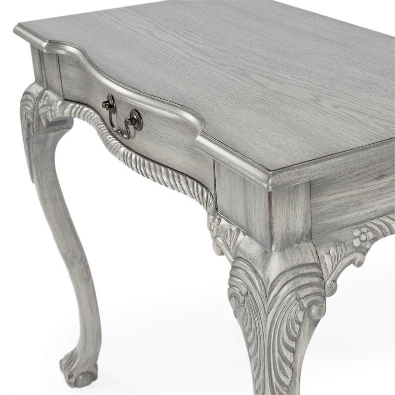 Bowery Hill Traditional Solid Wood Writing Desk in Gray Finish
