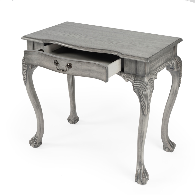 Bowery Hill Traditional Solid Wood Writing Desk in Gray Finish