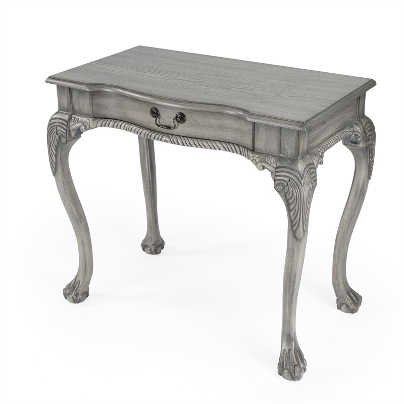 Bowery Hill Traditional Solid Wood Writing Desk in Gray Finish