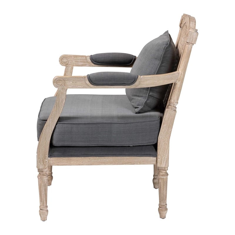 Bowery Hill Modern Gray Fabric Whitewashed Mahogany Wood Armchair