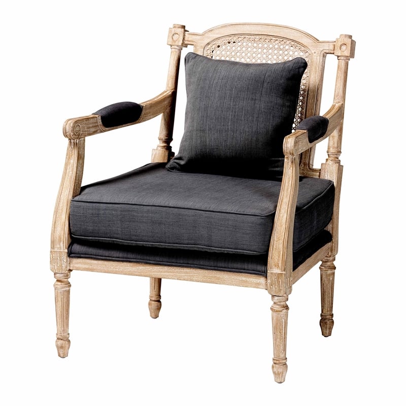 Bowery Hill Modern Gray Fabric Whitewashed Mahogany Wood Armchair
