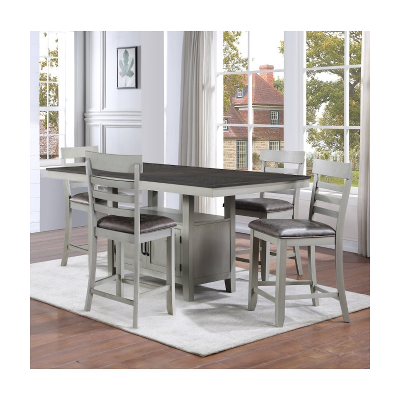 Bowery Hill 5-Piece Dining Set of Extendable Table and 4 Chairs in Stone Gray