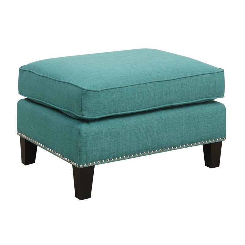 Bowery Hill Contemporary Solid Wood Frame Ottoman in Teal
