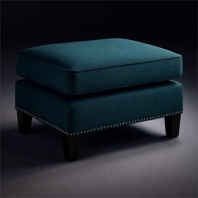 Bowery Hill Contemporary Solid Wood Frame Ottoman in Teal