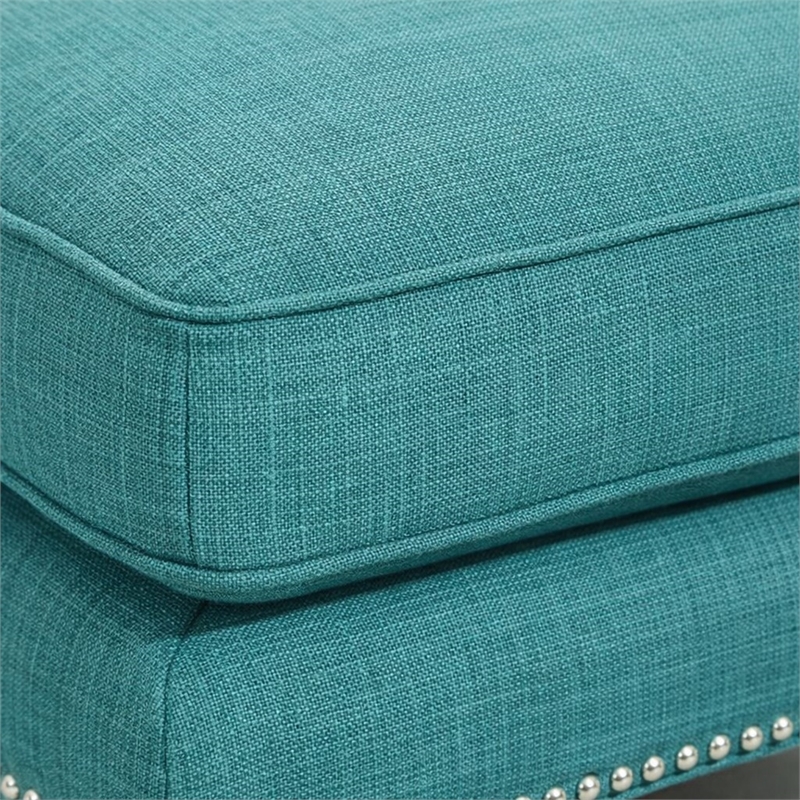 Bowery Hill Contemporary Solid Wood Frame Ottoman in Teal