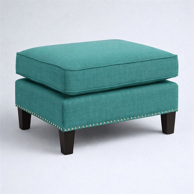 Bowery Hill Contemporary Solid Wood Frame Ottoman in Teal