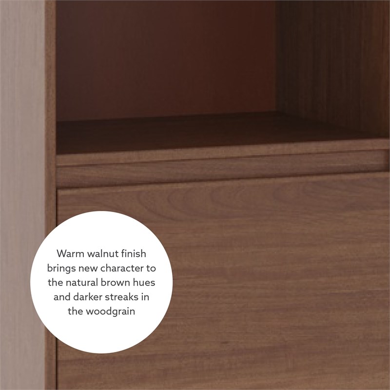 Bowery Hill Mid-Century Bookcase Set of 3 in Walnut with Adjustable Shelves