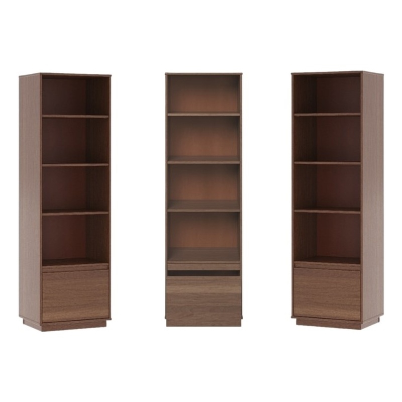 Bowery Hill Mid-Century Bookcase Set of 3 in Walnut with Adjustable Shelves