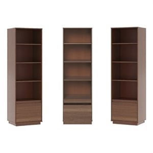 Bowery Hill Mid-Century Bookcase Set of 3 in Walnut with Adjustable Shelves