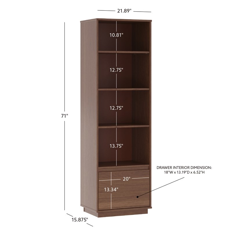 Bowery Hill Mid-Century Bookcase Set of 3 in Walnut with Adjustable Shelves