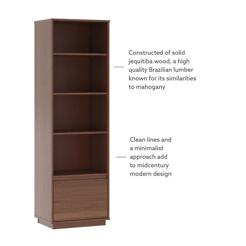 Bowery Hill Mid-Century Bookcase Set of 3 in Walnut with Adjustable Shelves