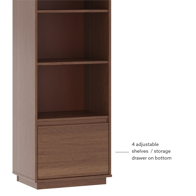 Bowery Hill Mid-Century Bookcase Set of 3 in Walnut with Adjustable Shelves