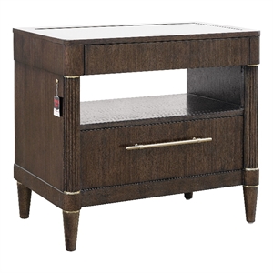 Bowery Hill Glass Top Bachelor's Chest in Piano Brown with LED and USB