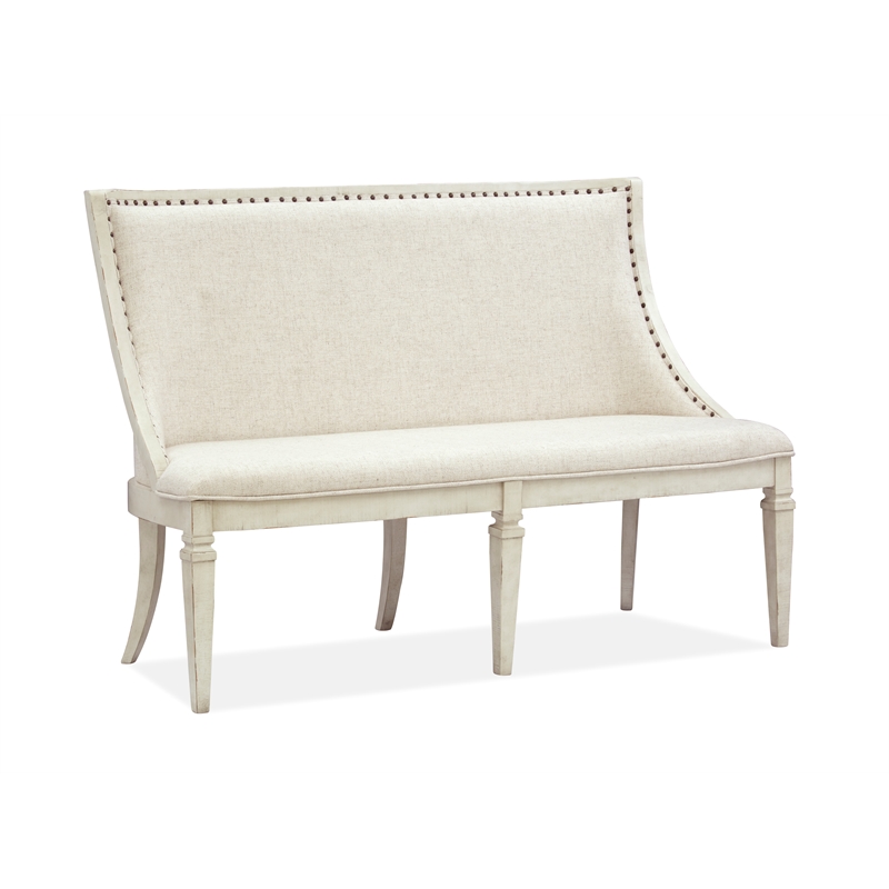Bowery Hill Wood Bench with Upholstered Seat and Back in Alabaster
