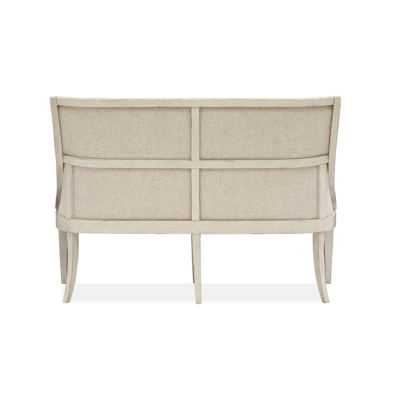 Bowery Hill Wood Bench with Upholstered Seat and Back in Alabaster