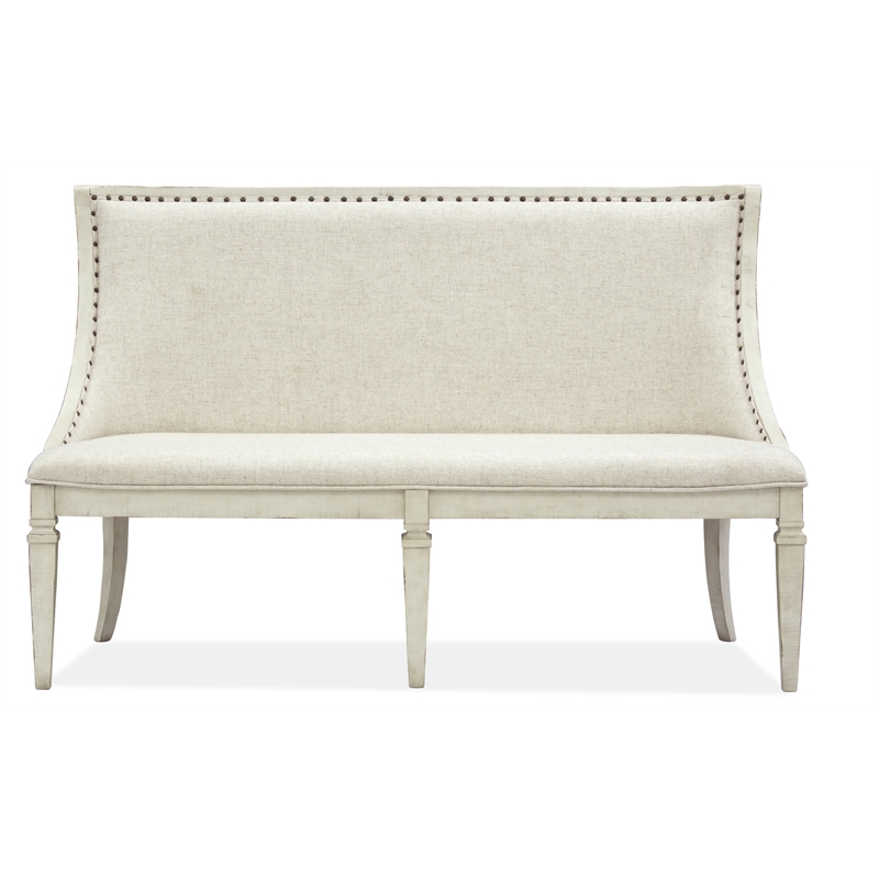 Bowery Hill Wood Bench with Upholstered Seat and Back in Alabaster