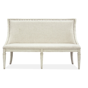 Bowery Hill Wood Bench with Upholstered Seat and Back in Alabaster