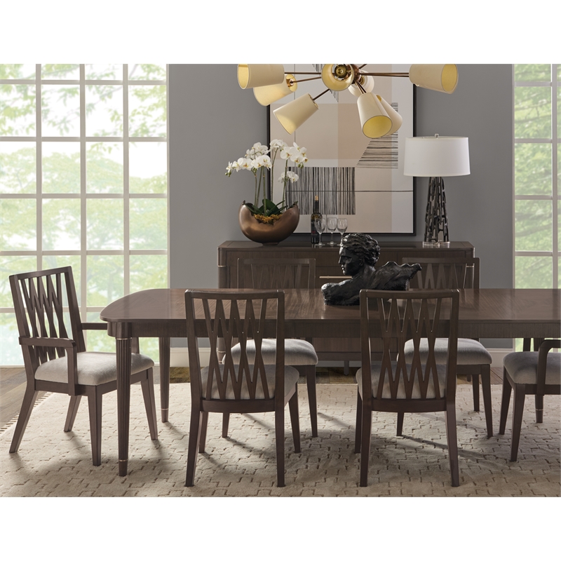 Bowery Hill Wood Back Arm Chair in Piano Brown Eucalyptus Veneer