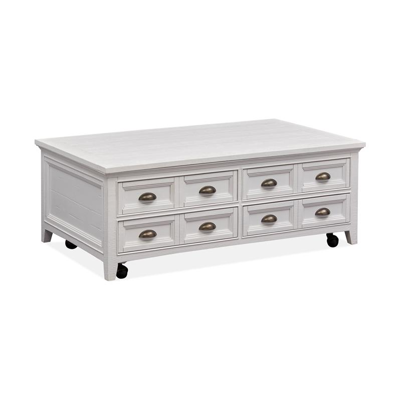 Bowery Hill Lift Top Storage Cocktail Table with Casters in Chalk White