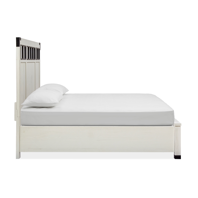 Bowery Hill King Panel Bed with Metal and Wood Headboard in Silo White