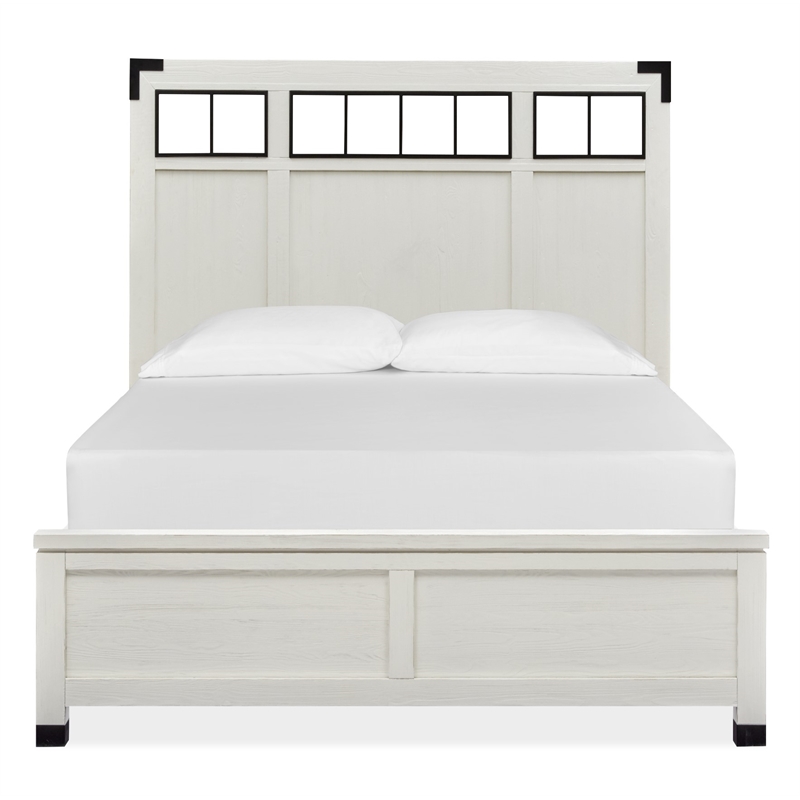 Bowery Hill King Panel Bed with Metal and Wood Headboard in Silo White