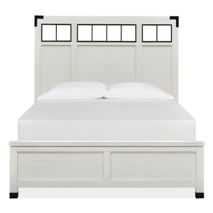 Bowery Hill King Panel Bed with Metal and Wood Headboard in Silo White
