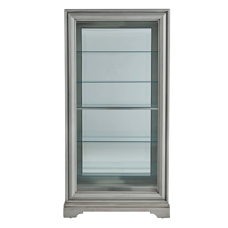 Bowery Hill Traditional Sliding Door Curio Cabinet in Gray Wood